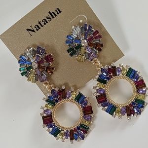 Natasha Gold Colorful Rhinestone Earrings Post
